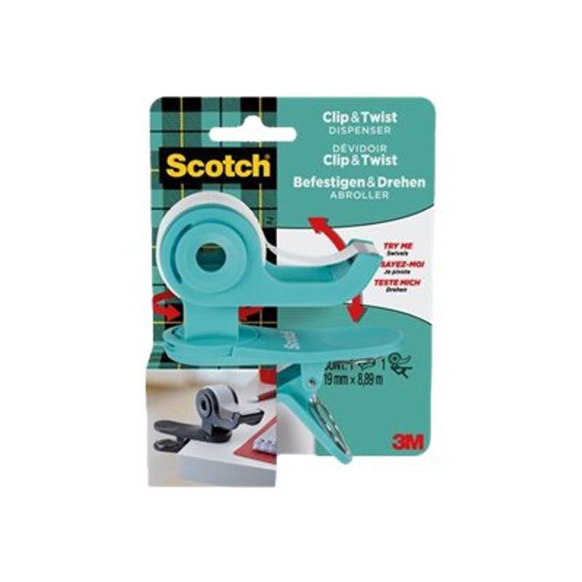 4054596714984-Scotch Clip & Twist - Dévidoir turquoise avec ruban adhésif Scotch Magic 19 mm x 8,89 m-P_400003351_1-0