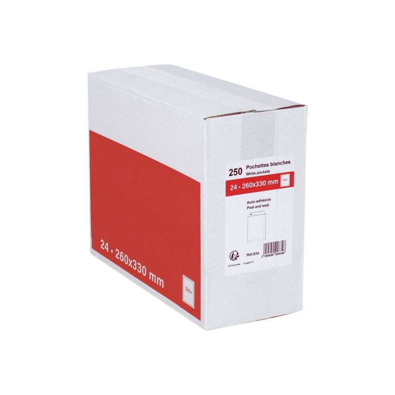 3250650008346-GPV - 250 Pochettes Enveloppes 24 260 x 330 mm - 90 gr - sans fenêtre - blanc - bande adh-P_400004375_2-1