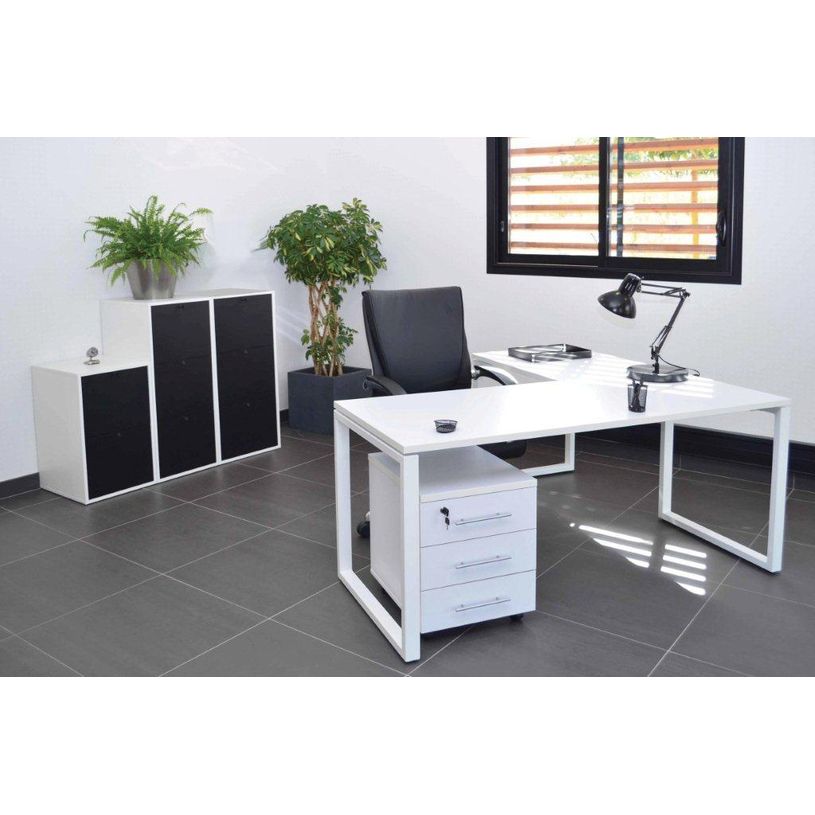 3700339874040-Bureau droit MT1 Elégance - L140 x P67 x H75 cm - pieds blancs - plateau blanc-P_400004662_2-1