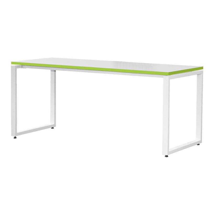 3700339874101-Bureau droit MT1 Elégance - L160 x P67 x H75 cm - pieds blancs - plateau blanc chants ver-P_400004669_3-2