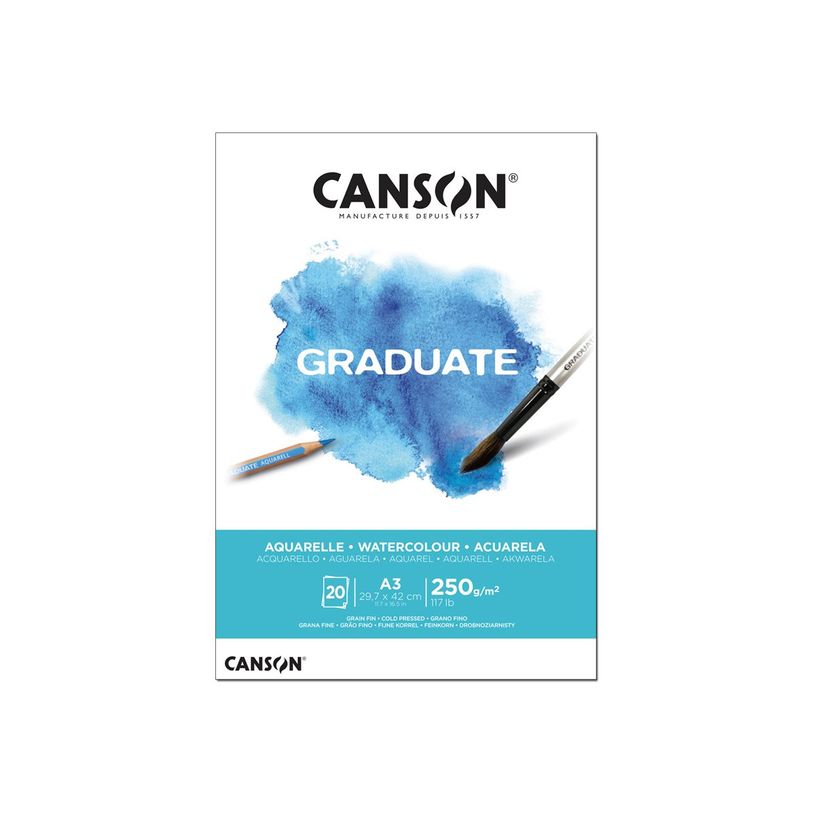 3148950021175-Canson Graduate - Bloc dessin aquarelle - 20 feuilles - A3 - 250 gr-P_400005343_1-0