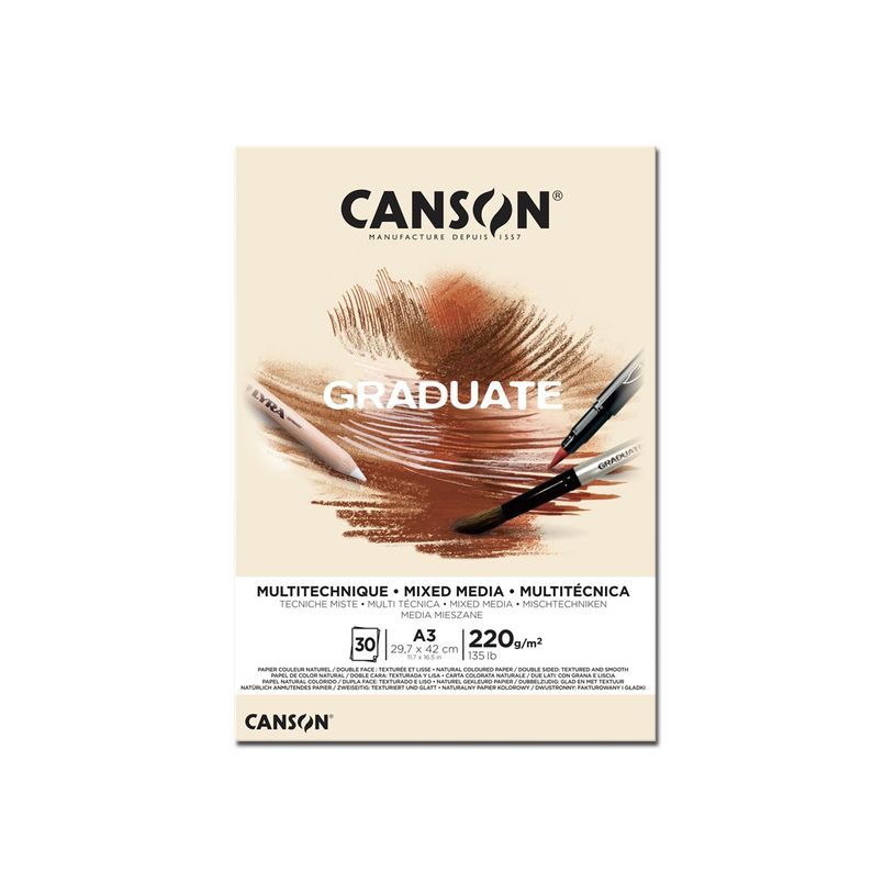 3148950021090-Canson Graduate Mix Media - Bloc dessin - 30 feuilles - A3 - 220 gr - naturel-P_400005349_1-0