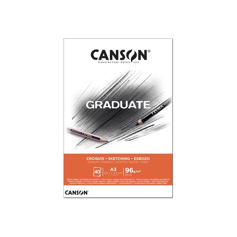 3148950021038-Canson Graduate - Bloc dessin croquis - 40 feuilles - A3 - 96 gr-P_400005355_1-0