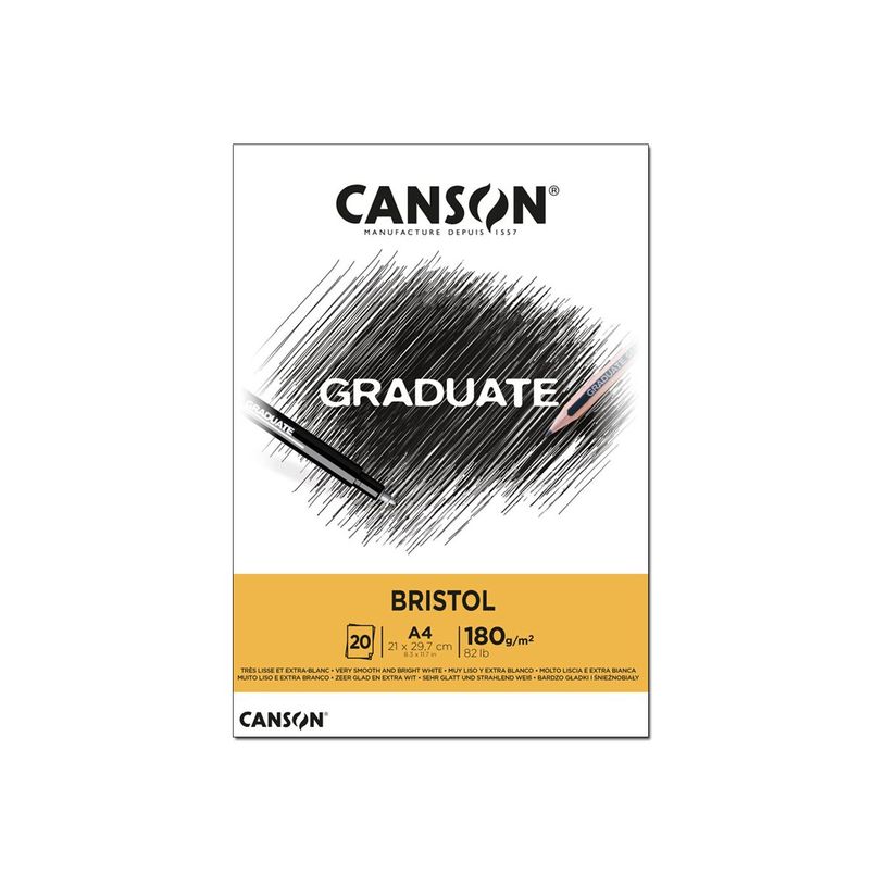 3148950021274-Canson Graduate - Bloc dessin Bristol - 20 feuilles - A4 - 180 gr-P_400005358_1-0