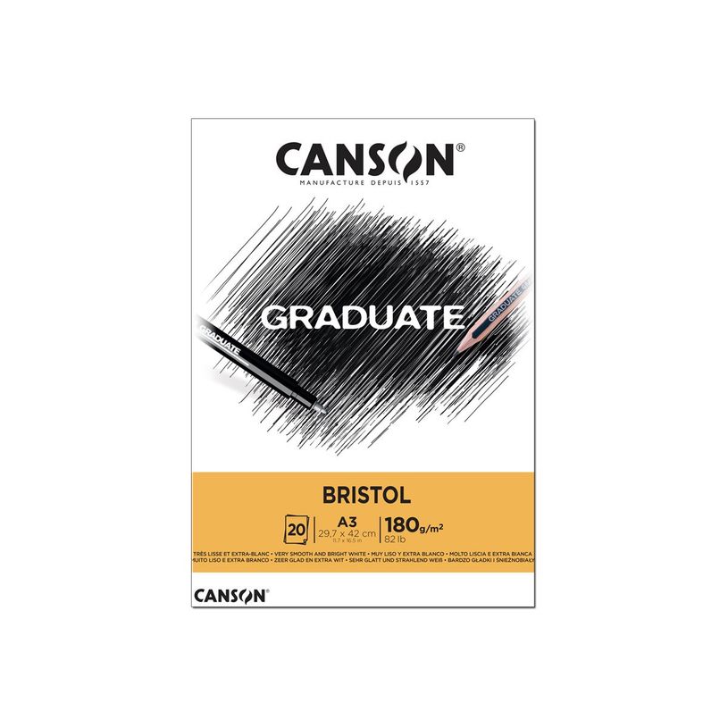 3148950021298-Canson Graduate - Bloc dessin Bristol - 20 feuilles - A3 - 180 gr-P_400005359_1-0