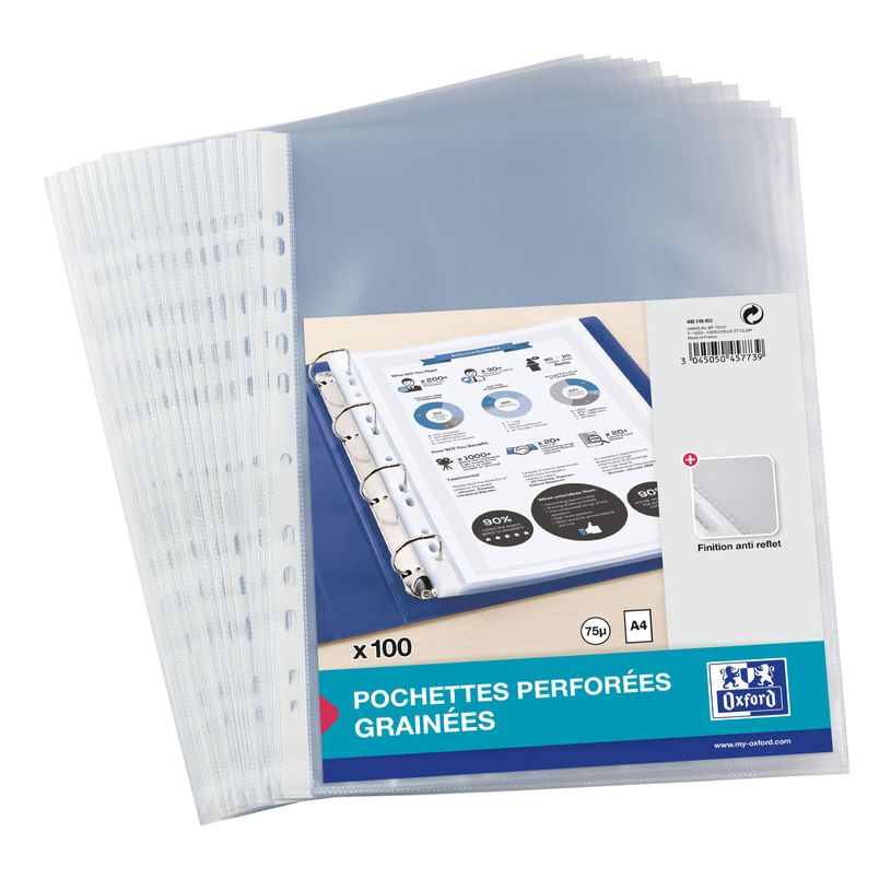 3045050457739-Oxford - 100 Pochettes plastiques perforées - A4 - grainées - pour 20 feuilles-P_400005406_1-0