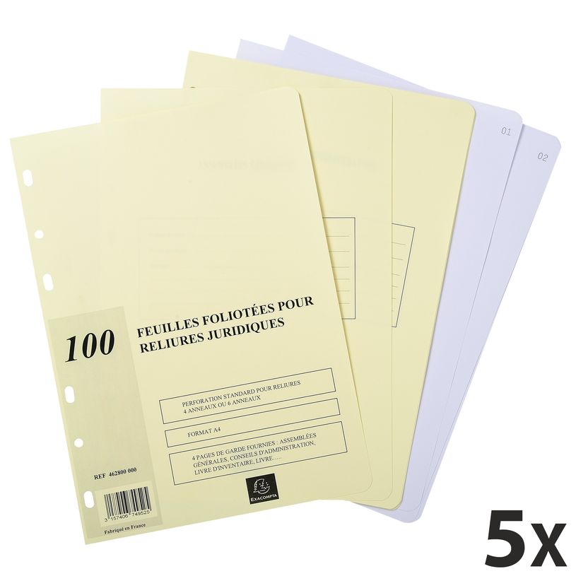 3157401001512-Exacompta - 5 Recharges pour reliure juridique 4 ou 6 anneaux - 100 feuillets A4 foliotés-P_400005450_1-0