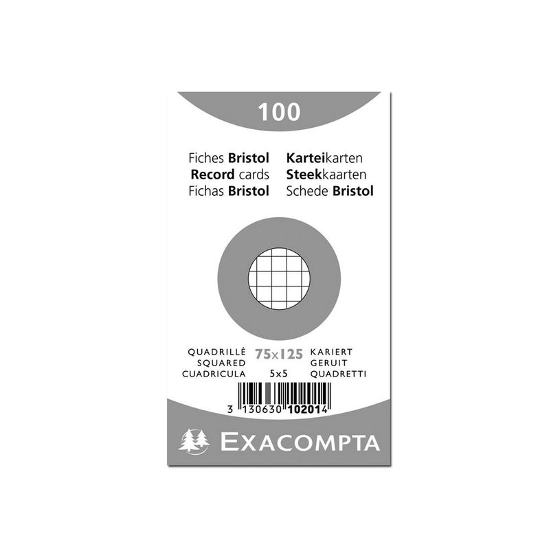 3130631102013-Exacompta - 20 Packs de 100 Fiches Bristol - 7,5 x 12,5 cm - petits carreaux - non perfor