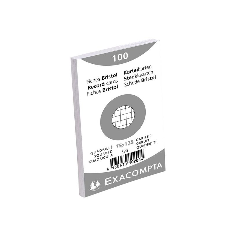 3130631102013-Exacompta - 20 Packs de 100 Fiches Bristol - 7,5 x 12,5 cm - petits carreaux - non perfor