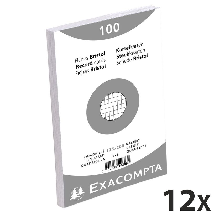 3130631102037-Exacompta - 12 Packs de 100 Fiches Bristol - 12,5 x 20 cm - petits carreaux - non perforé-P_400005578_3-0