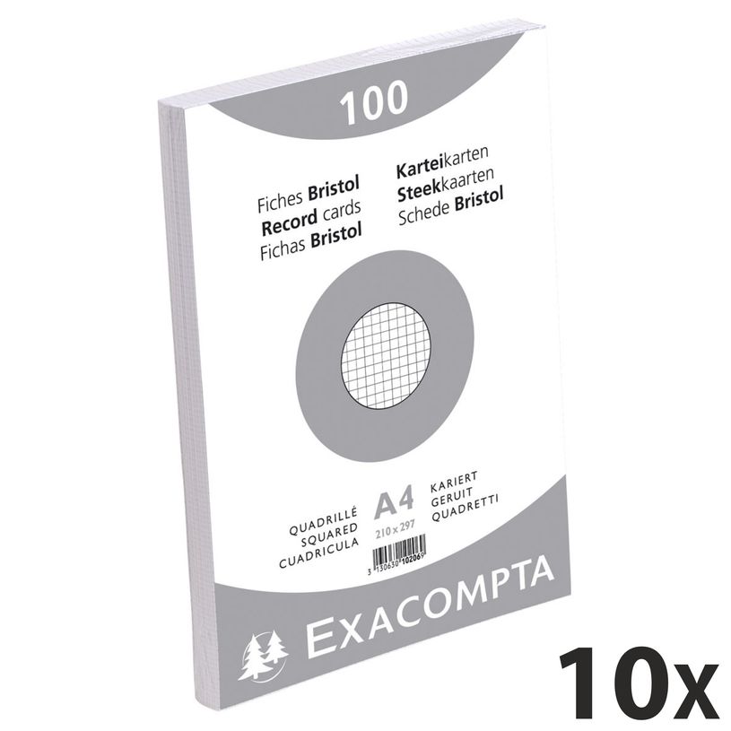 3130631102068-Exacompta - 10 Packs de 100 Fiches Bristol - A4 - petits carreaux - non perforées - blanc-P_400005579_3-0