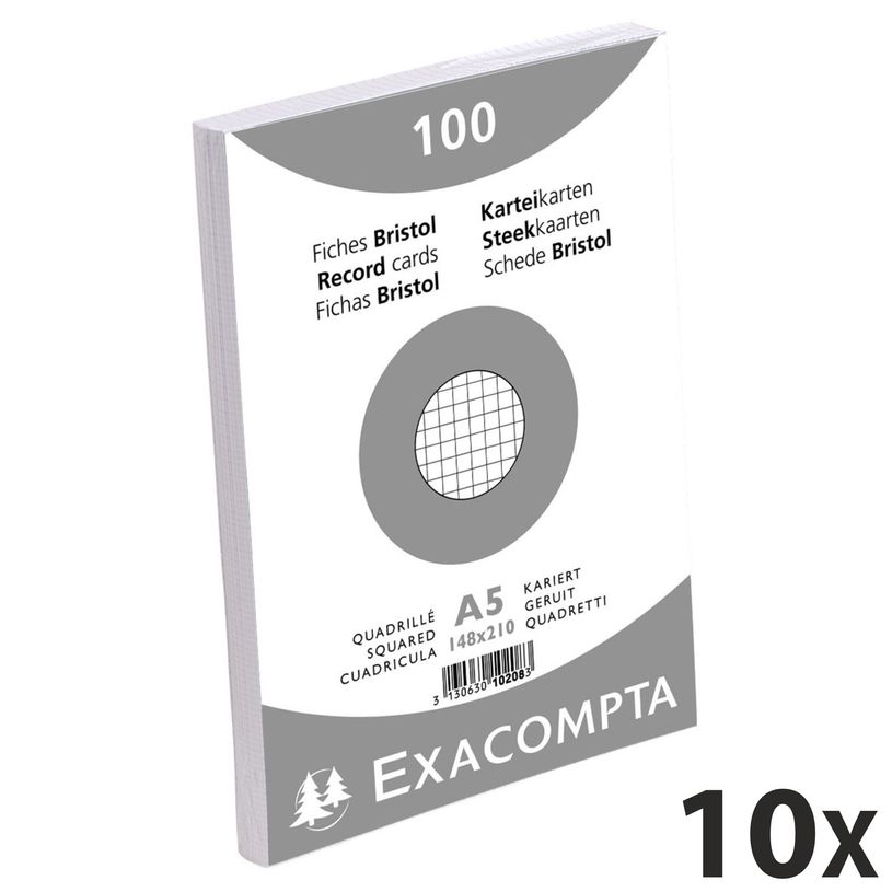 3130631102082-Exacompta - 10 Packs de 100 Fiches Bristol - A5 - petits carreaux - non perforées - blanc-P_400005580_1-0
