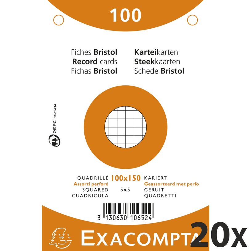 3130631106523-Exacompta - 20 Packs de 100 Fiches Bristol - 10 x 15 cm - petits carreaux - perforées - c-P_400005582_1-0