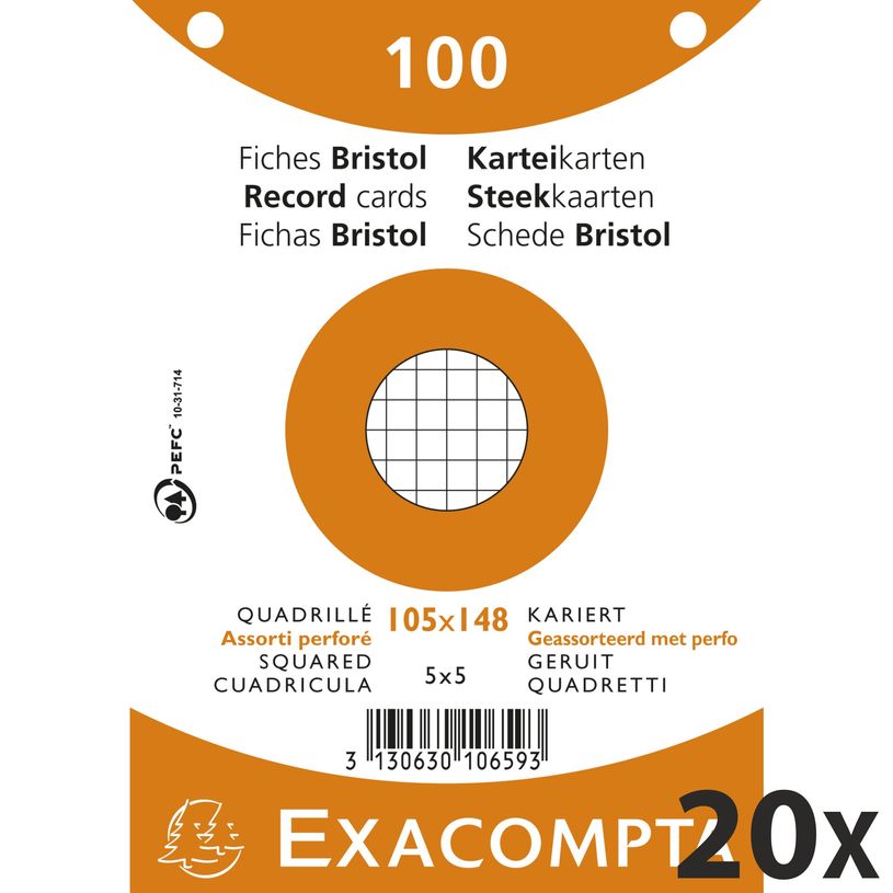 3130632106591-Exacompta - 20 Packs de 100 Fiches Bristol - 10,5 x 14,8 cm - petits carreaux - perforées-P_400005584_1-0