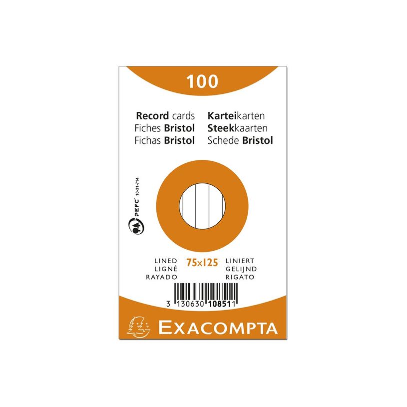 3130630108511-Exacompta - Pack de 100 Fiches Bristol - 7,5 x 12,5 cm - lignées - non perforées - coule-P_400005585_1-0