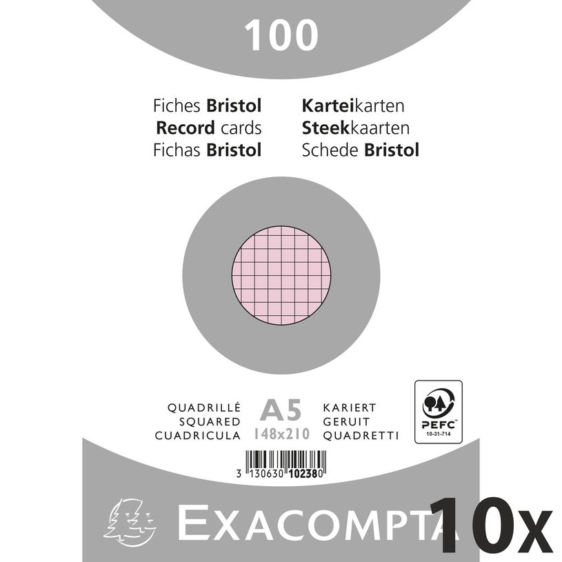 3130632102388-Exacompta - 10 Packs de 100 Fiches Bristol - A5 - petits carreaux - non perforées - rose-P_400005589_1-0