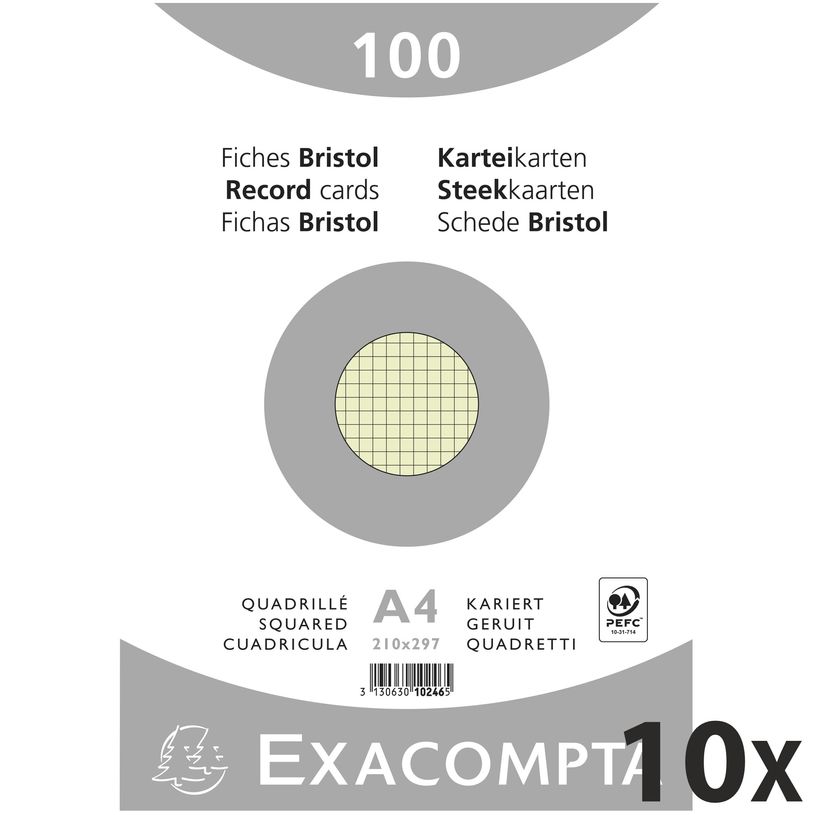 3130632102463-Exacompta - 10 Packs de 100 Fiches Bristol - A4 - petits carreaux - non perforées - vert-P_400005595_1-0