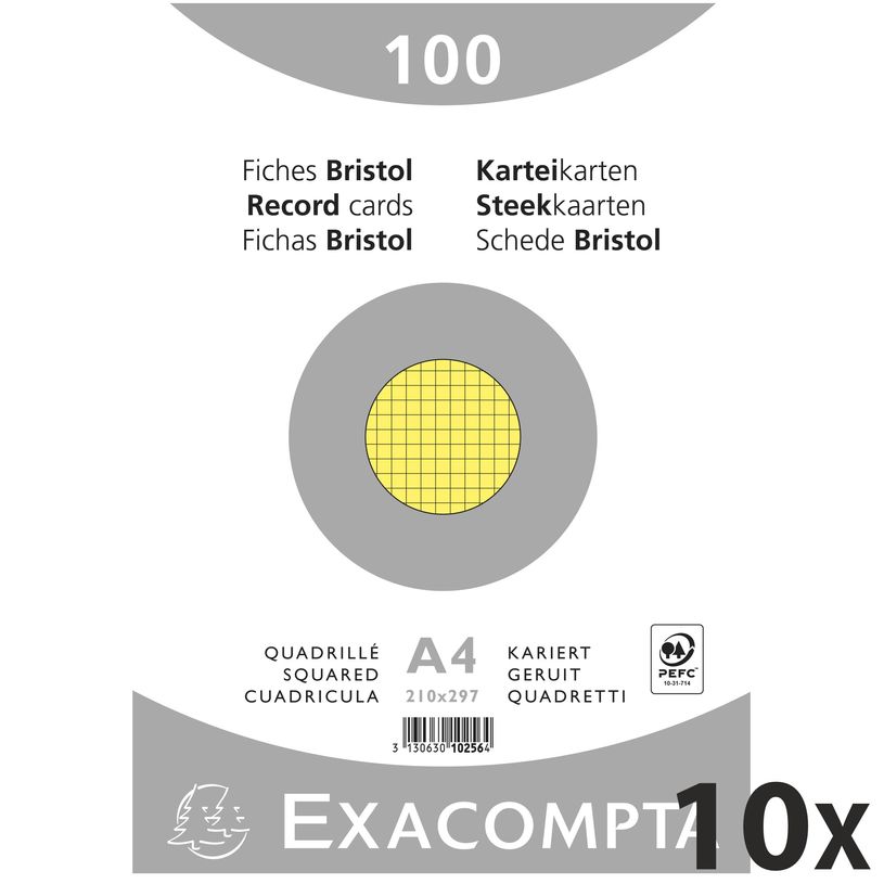 3130632102562-Exacompta - 10 Packs de 100 Fiches Bristol - A4 - petits carreaux - non perforées - jaune-P_400005596_1-0