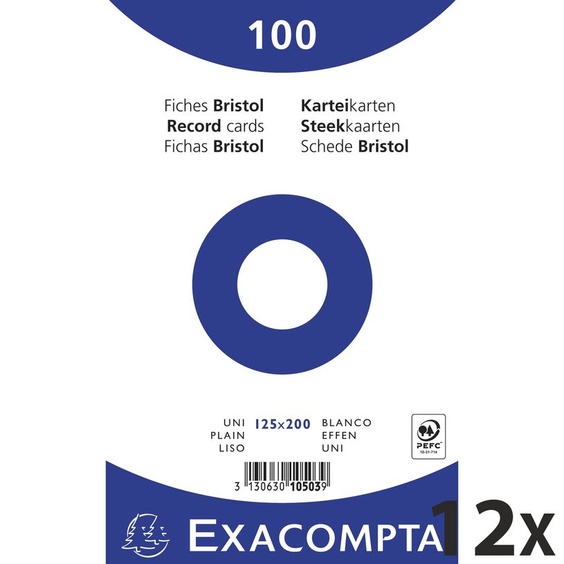 3130631105038-Exacompta - 12 Packs de 100 Fiches Bristol - 12,5 x 20 cm - unies - non perforées - blanc-P_400005603_1-0