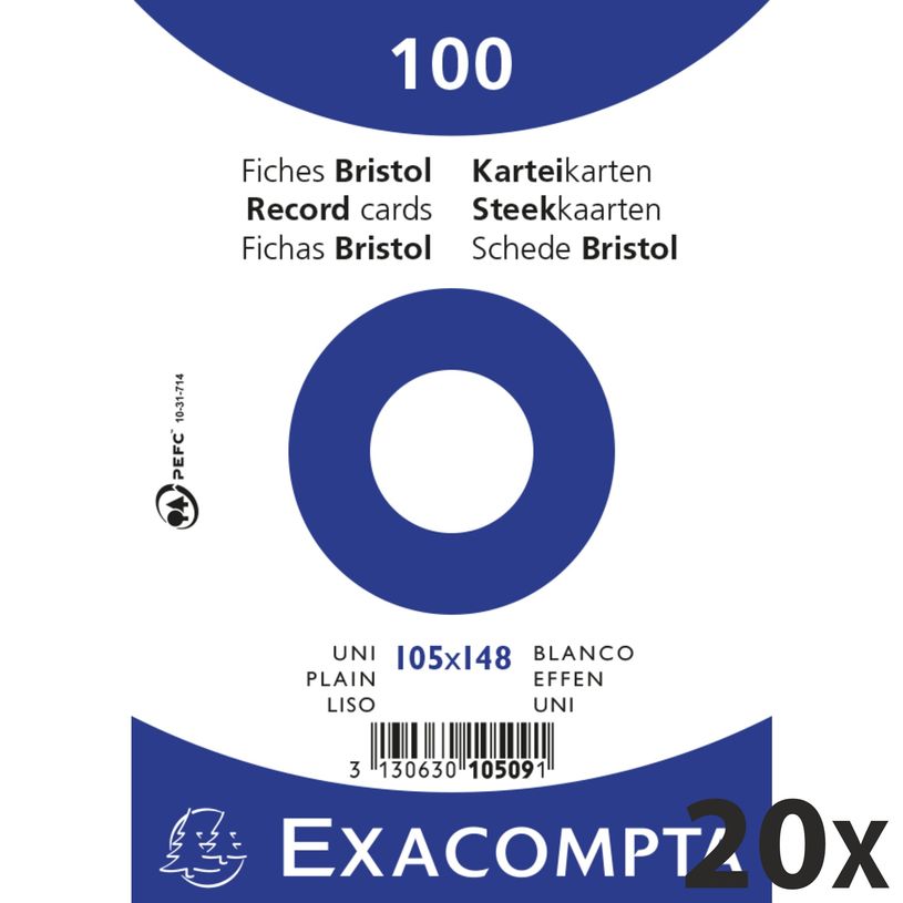 3130631105090-Exacompta - 20 Packs de 100 Fiches Bristol - 10,5 x 14,8 cm - unies - non perforées - bla-P_400005607_1-0