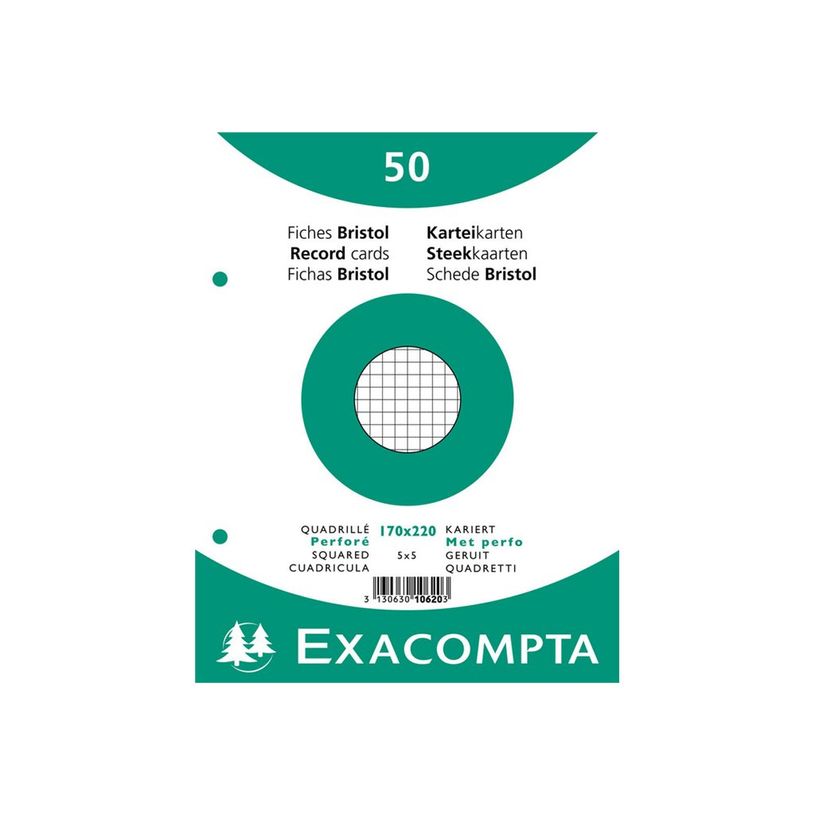 3130632106201-Exacompta - 24 Packs de 50 Fiches Bristol - 17 x 22 cm - petits carreaux - perforées - bl-P_400005614_3-1