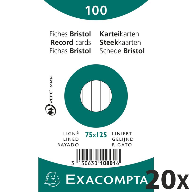 3130638108018-Exacompta - 20 Packs de 100 Fiches Bristol - 7,5 x 12,5 cm - lignées - non perforées - b-P_400005615_2-0