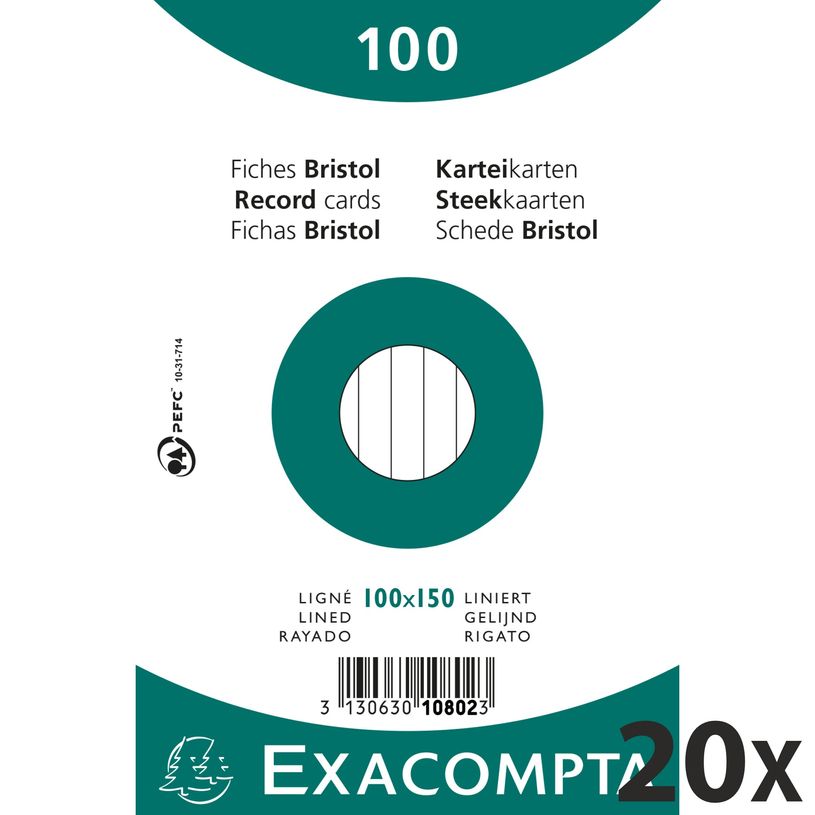 3130632108021-Exacompta - 20 Packs de 100 Fiches Bristol - 10 x 15 cm - lignées - non perforées - blan-P_400005616_1-0