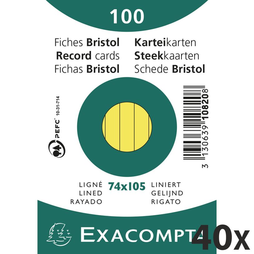 3130638108209-Exacompta - 40 Packs de 100 Fiches Bristol - A7 - lignées - non perforées - jaune-P_400005619_1-0
