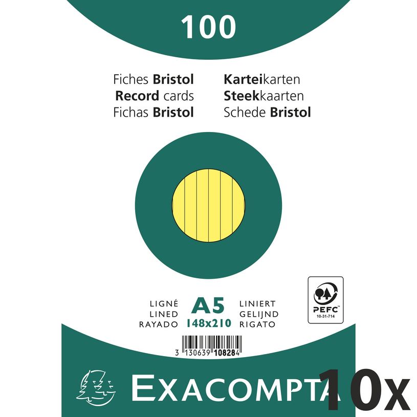 3130638108285-Exacompta - 10 Packs de 100 Fiches Bristol - A5 - lignées - non perforées - jaune-P_400005623_1-0