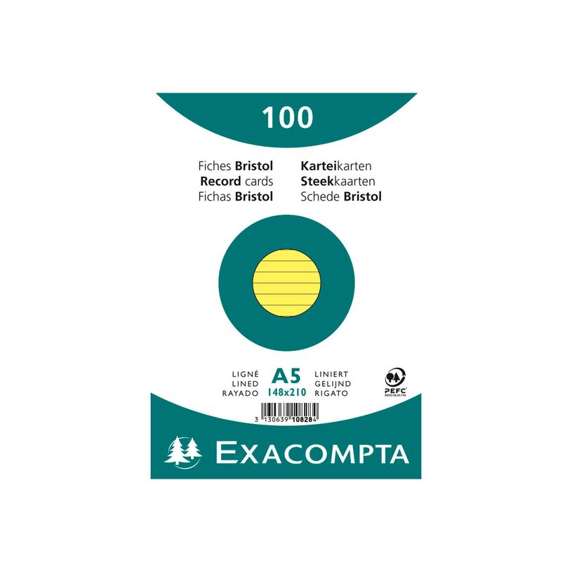 3130638108285-Exacompta - 10 Packs de 100 Fiches Bristol - A5 - lignées - non perforées - jaune-P_400005623_2-1