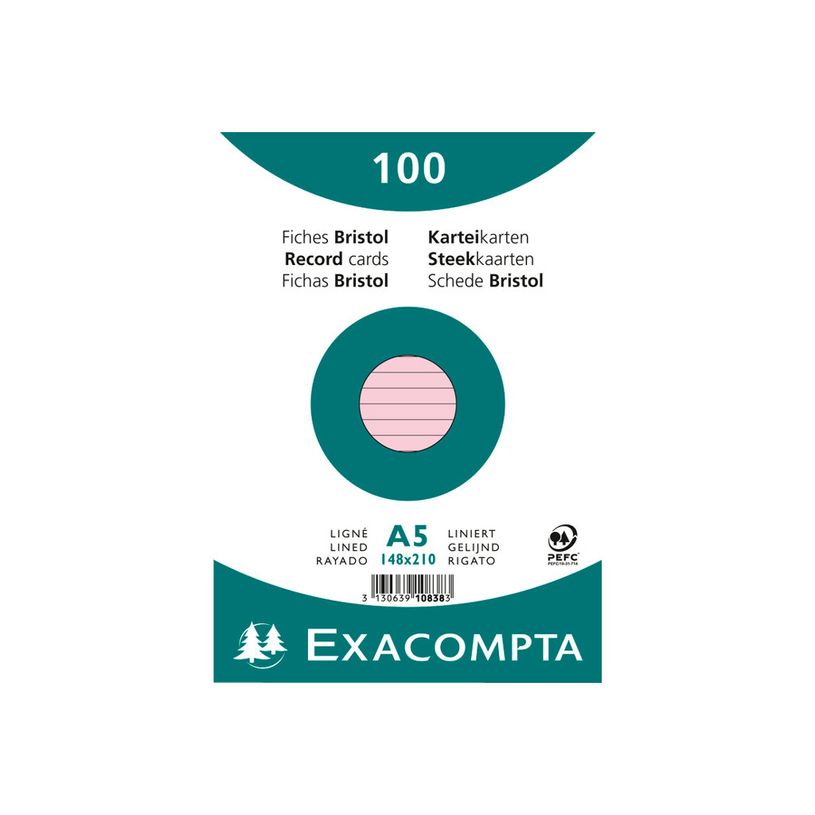 3130638108384-Exacompta - 10 Packs de 100 Fiches Bristol - A5 - lignées - non perforées - rose-P_400005624_2-1