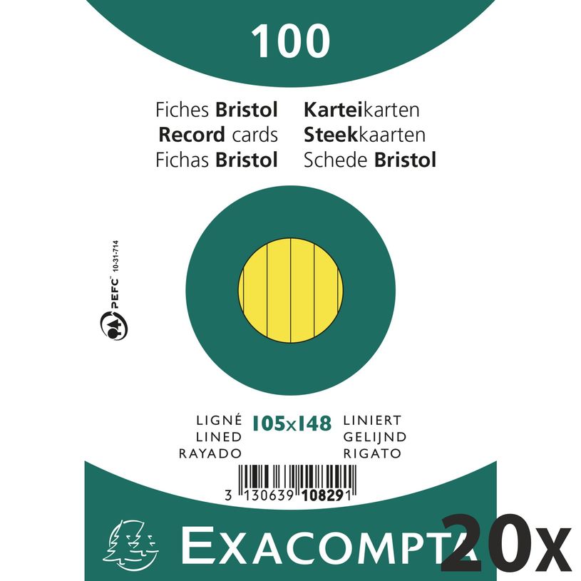 3130638108292-Exacompta - 20 Packs de 100 Fiches Bristol - 10,5 x 14,8 cm - lignées - non perforées - -P_400005627_1-0