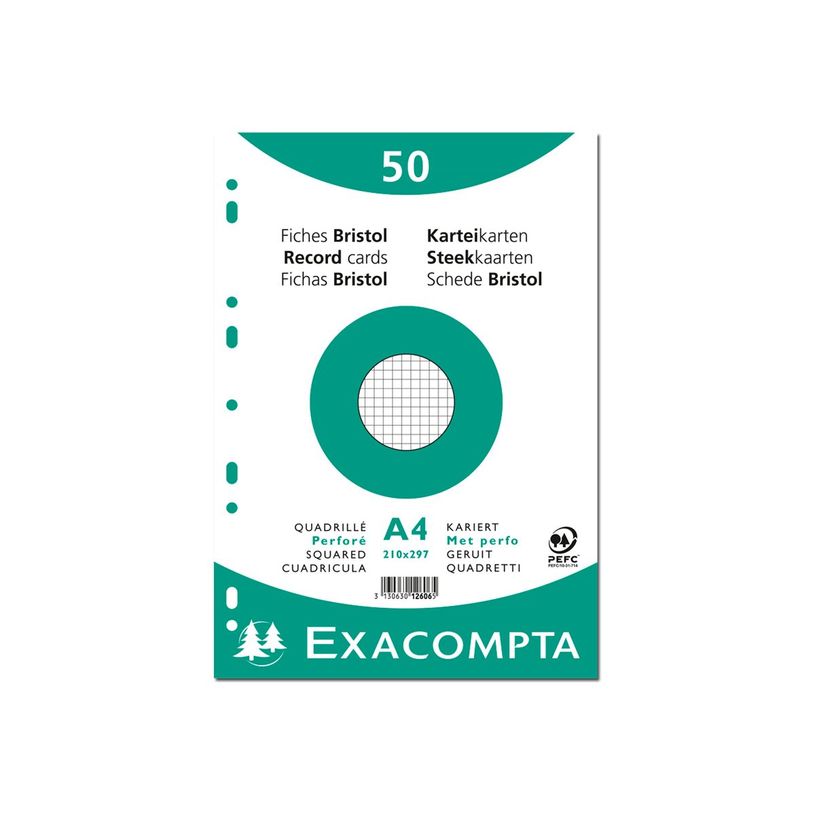 3130631126064-Exacompta - 20 Packs de 50 Fiches Bristol - A4 - petits carreaux - perforées - blanc-P_400005631_1-2