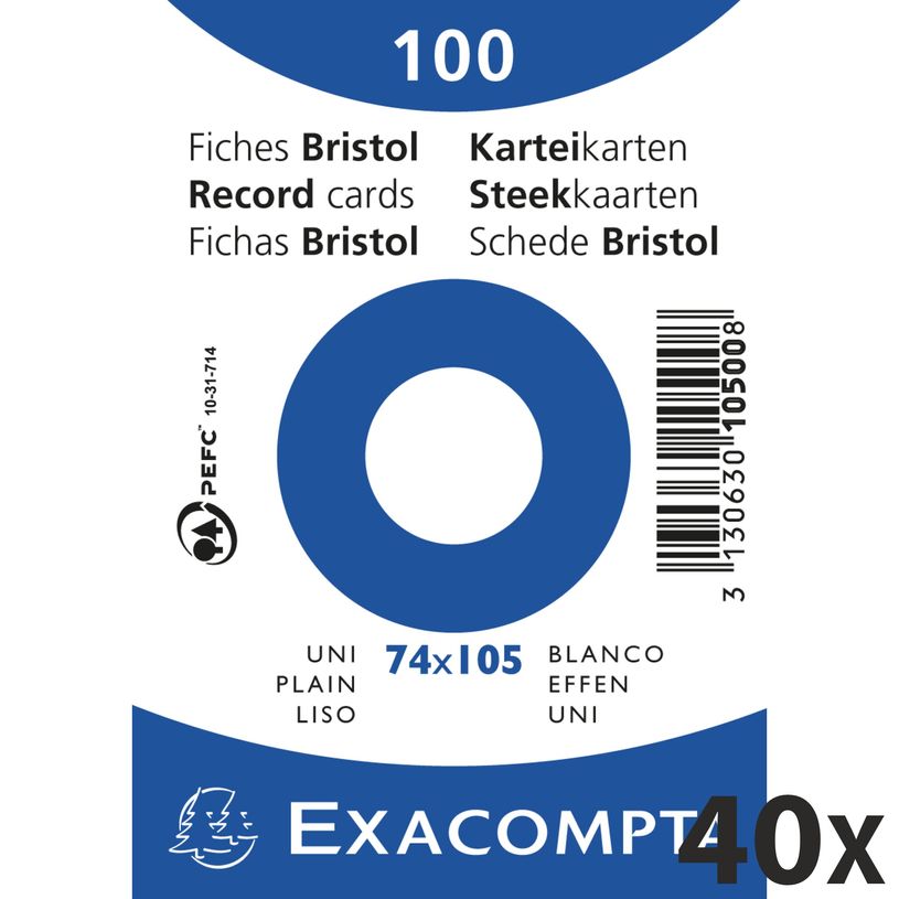 3130632105006-Exacompta - 40 Packs de 100 Fiches Bristol - A7 - unies - non perforées - blanc-P_400005638_2-0