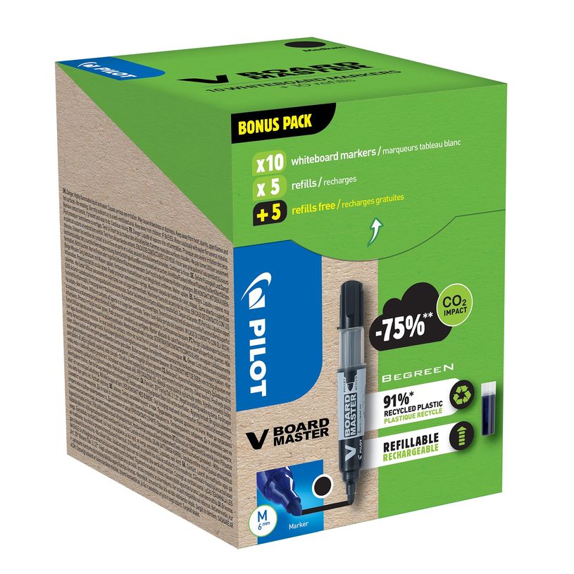 3131910556275-Pilot V BOARD MASTER - 10 Marqueurs effaçables + 10 recharges - pointe ogive - noir-P_400005726_1-0