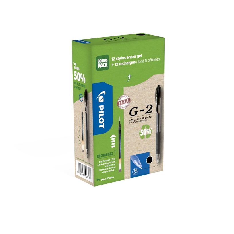 3131910556176-Pilot G-2 - Pack de 12 Rollers encre gel rétractable + 12 Recharges - 0,7mm - noir-P_400005737_1-0