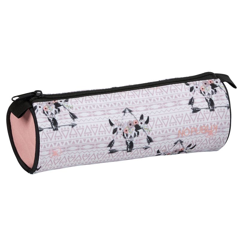 3045050443817-No Publik Buffalo Flowers - Trousse ronde 1 compartiment - écru et rose - Hamelin-P_400005780_1-0