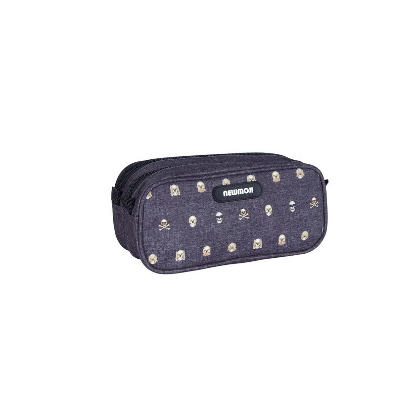 3661507727387-Trousse rectangulaire NEW MOJI Skull - 2 compartiments - gris - Kid'Abord-P_400005971_1-0