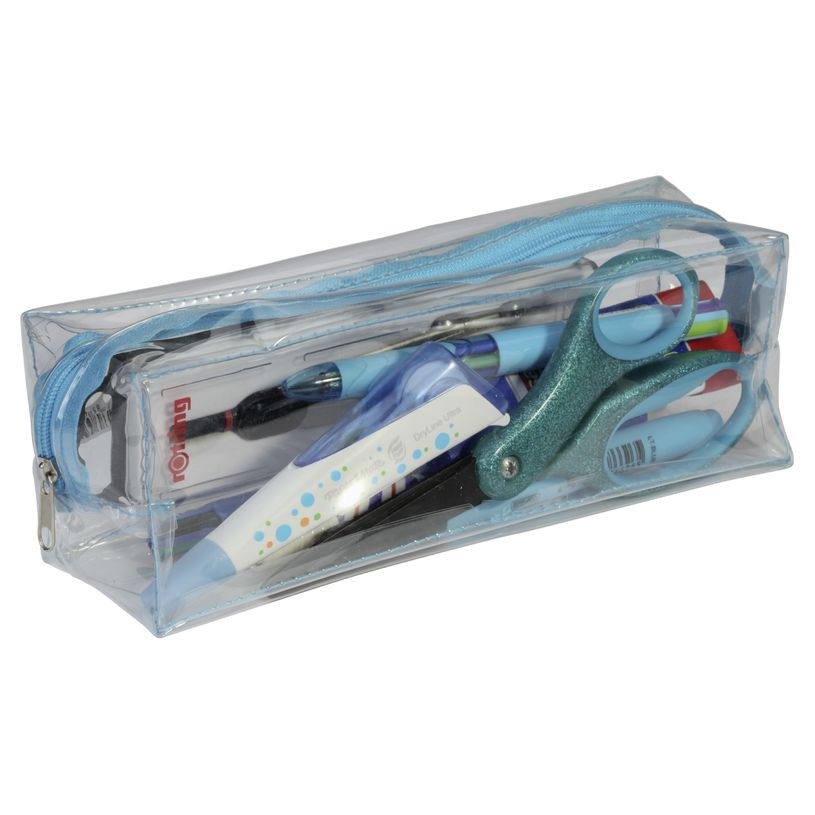 3173741244563-Fourre-tout transparent SCHOOL Spécial Exam rectangle coloris bleu--1