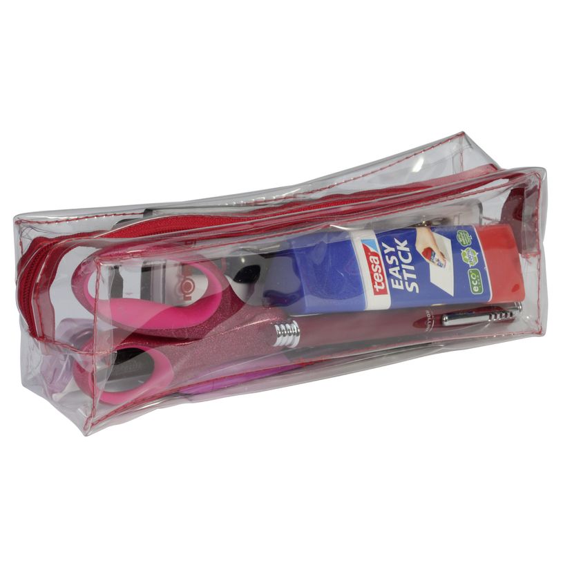 3173742244562-Trousse rectangulaire School transparente "Spécial Exam" - 1 compartiment - rouge - Carpe-P_400006187_1-0