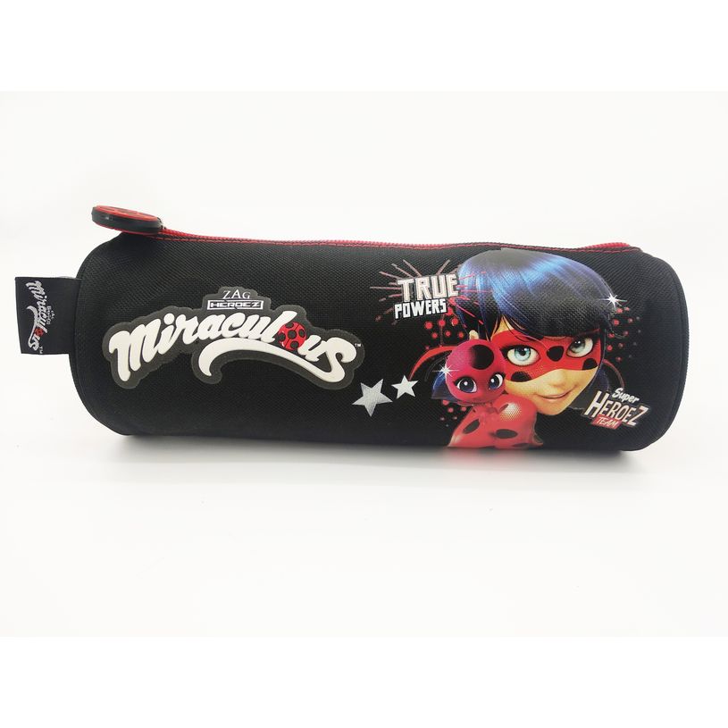 3700516280091-Trousse ronde Miraculous - 1 compartiment - noir et rouge - Bagtrotter-P_400006374_1-0
