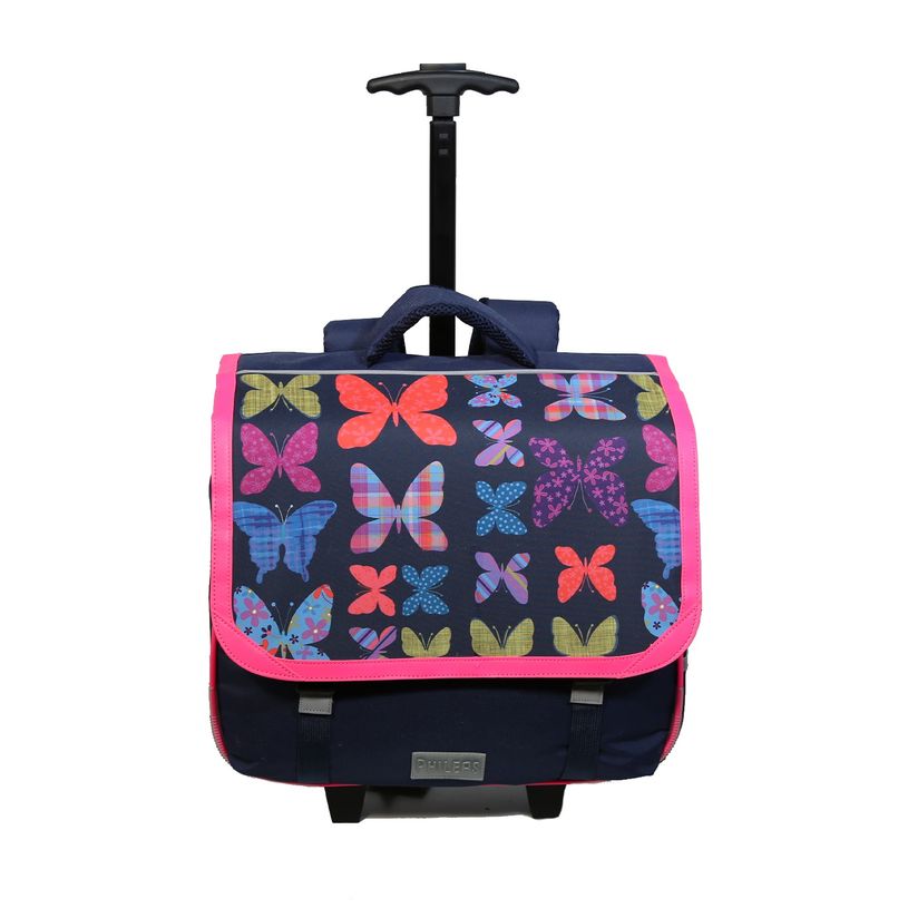4891320453654-Cartable à roulettes Phileas Papillons - 2 compartiments - violet - Bagtrotter-P_400006464_1-0