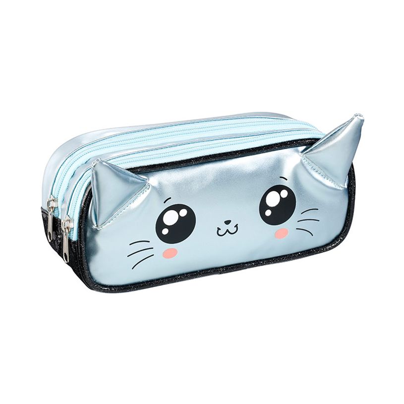 3135258772755-Trousse rectangulaire Sweet Cat - 2 compartiments - bleu pastel - Viquel-P_400006505_1-0