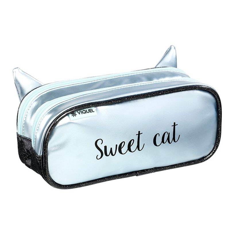3135258772755-Trousse rectangulaire Sweet Cat - 2 compartiments - bleu pastel - Viquel-P_400006505_2-1