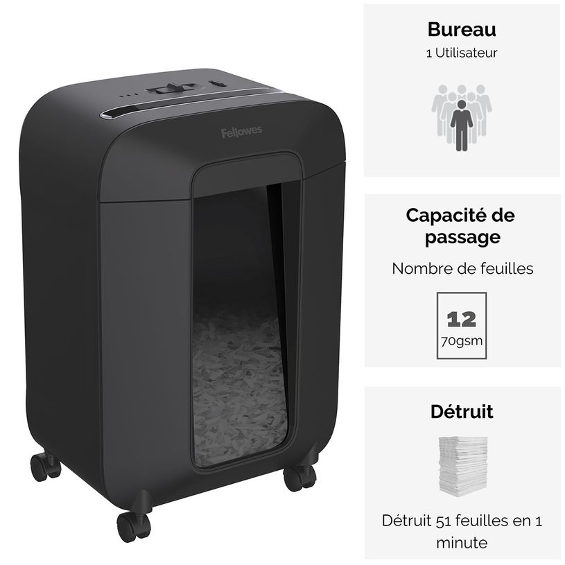043859764808-Fellowes Powershred LX85 - destructeur de documents coupe croisée - 12 feuilles - Corbeille 19 -P_400006921_6-2