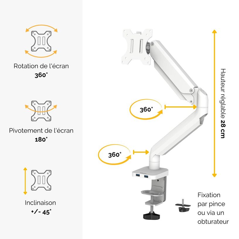 043859764198-Fellowes Platinum series - Bras porte écran simple réglable -  fixation sur bureau - blan-P_400006923_2-1