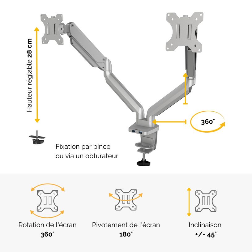 043859764228-Fellowes Platinum series - Bras porte écran double réglable -  fixation sur bureau - gris-P_400006926_4-3