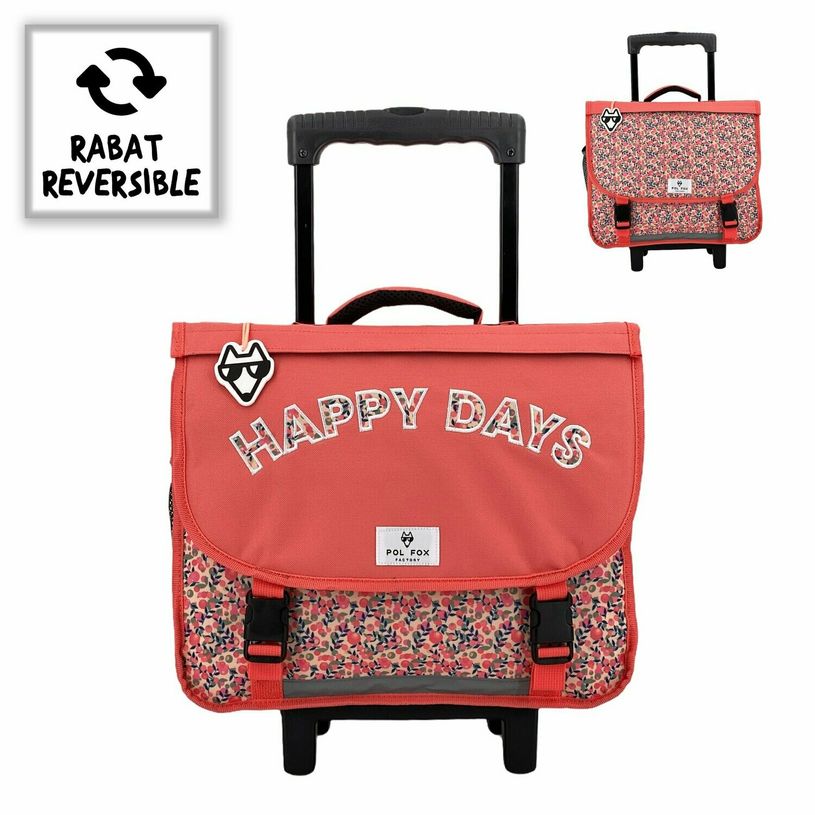 3663842006349-Cartable à roulettes réversible Happy Days 38 cm - 2 compartiments - orange - Pol Fox-P_400006938_1-0