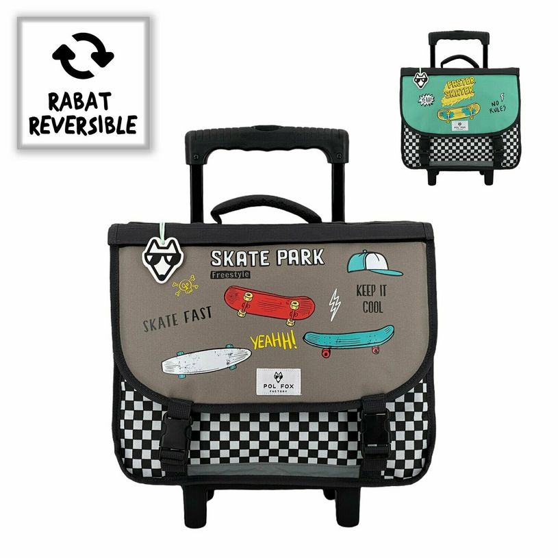 3663842006608-Cartable à roulettes réversible Skate 38 cm - 2 compartiments - gris - Pol Fox-P_400006964_1-0