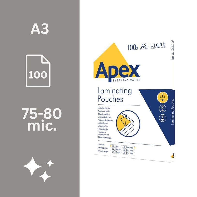 043859584840-Fellowes Apex - 100 pochettes de plastification A3 (303 x 426 mm) - 80 microns--1